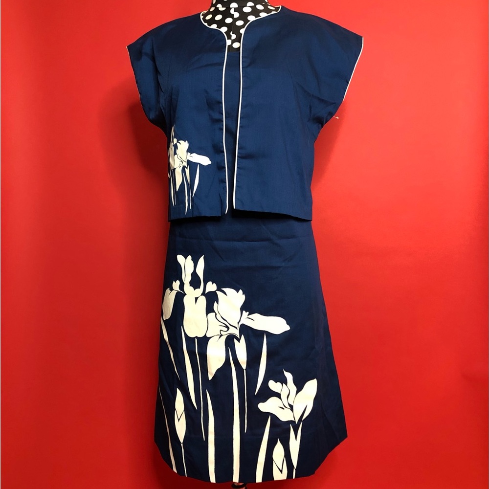 Vintage Christiana Designs Honolulu Navy Floral Hawaiian Dress & Bolero Jacket